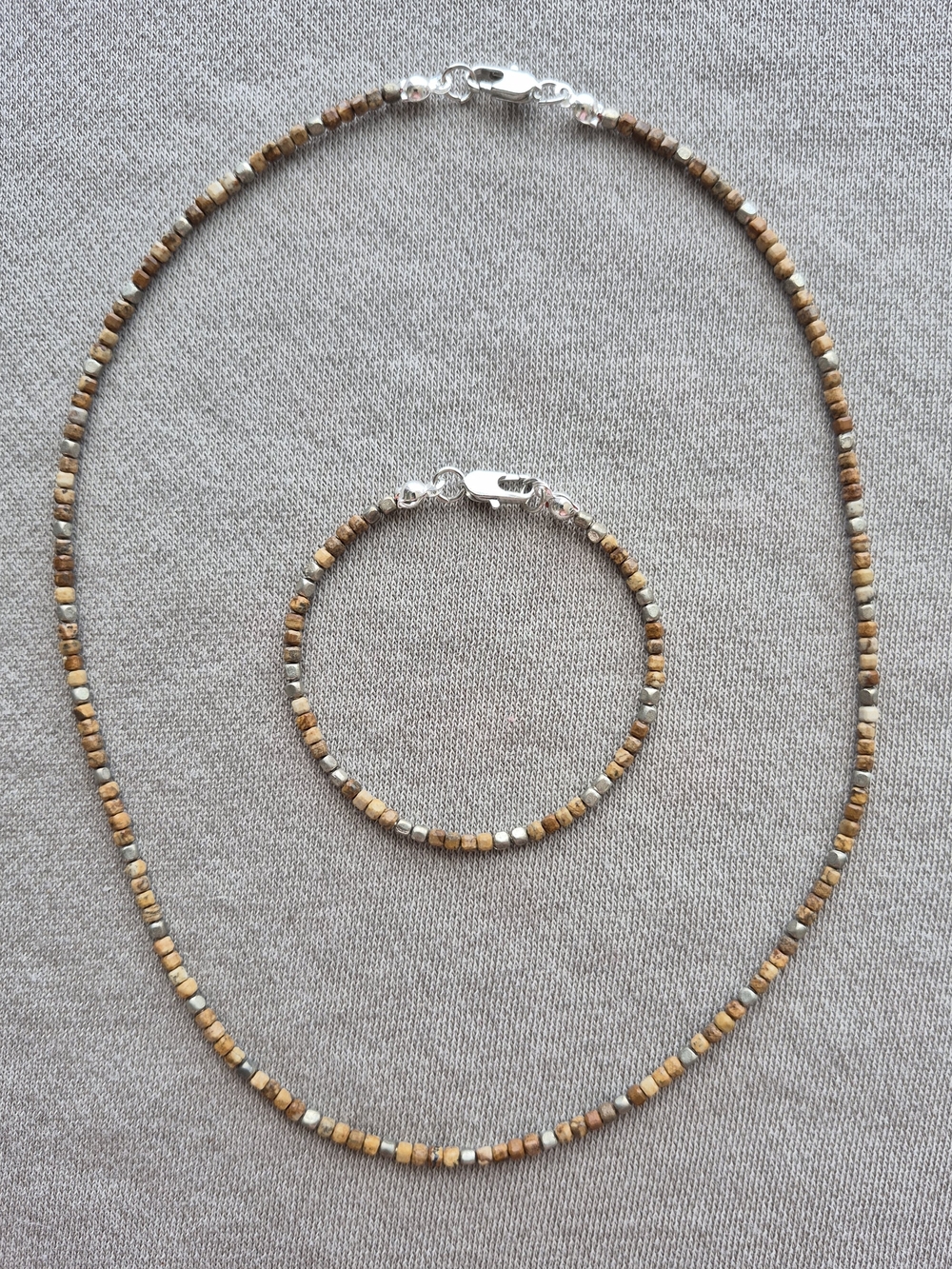 Handcrafted Brown and Silver Beaded Necklace & Bracelet Set